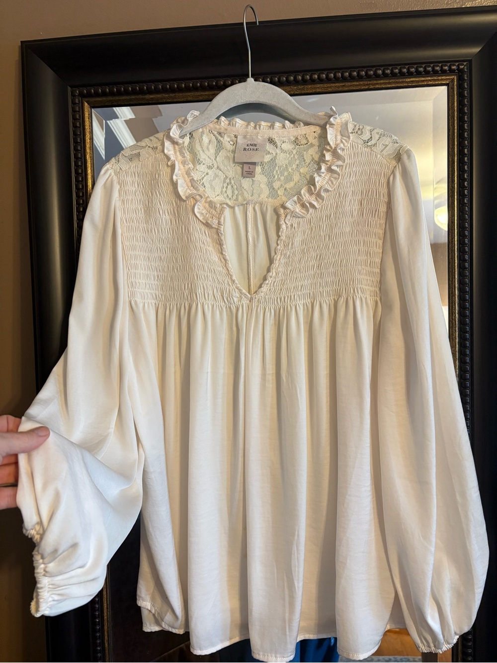 Knox Rose Lace Yoke Peasant Blouse in Ivory Size Large - Picture 2 of 11